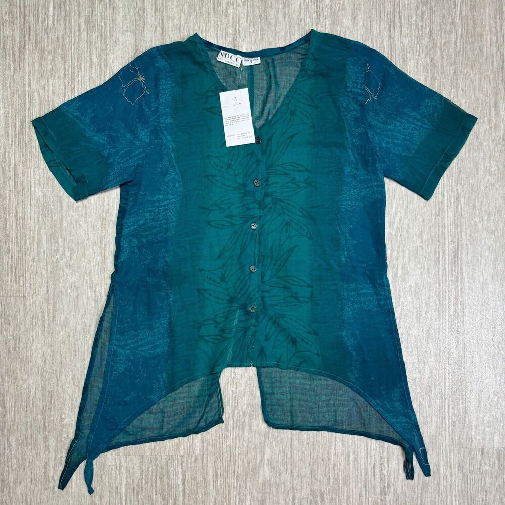 Vintage NDCC Norma Dani Clothing Sheer Button Up Blue Floral Shirt S NEW Boho